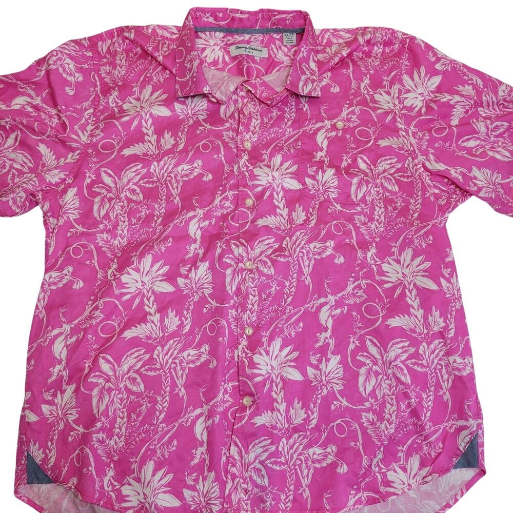 Tommy Bahama Tortola Shirt Mens XL Pink Hawaiian Tropical Floral Short Sleeve